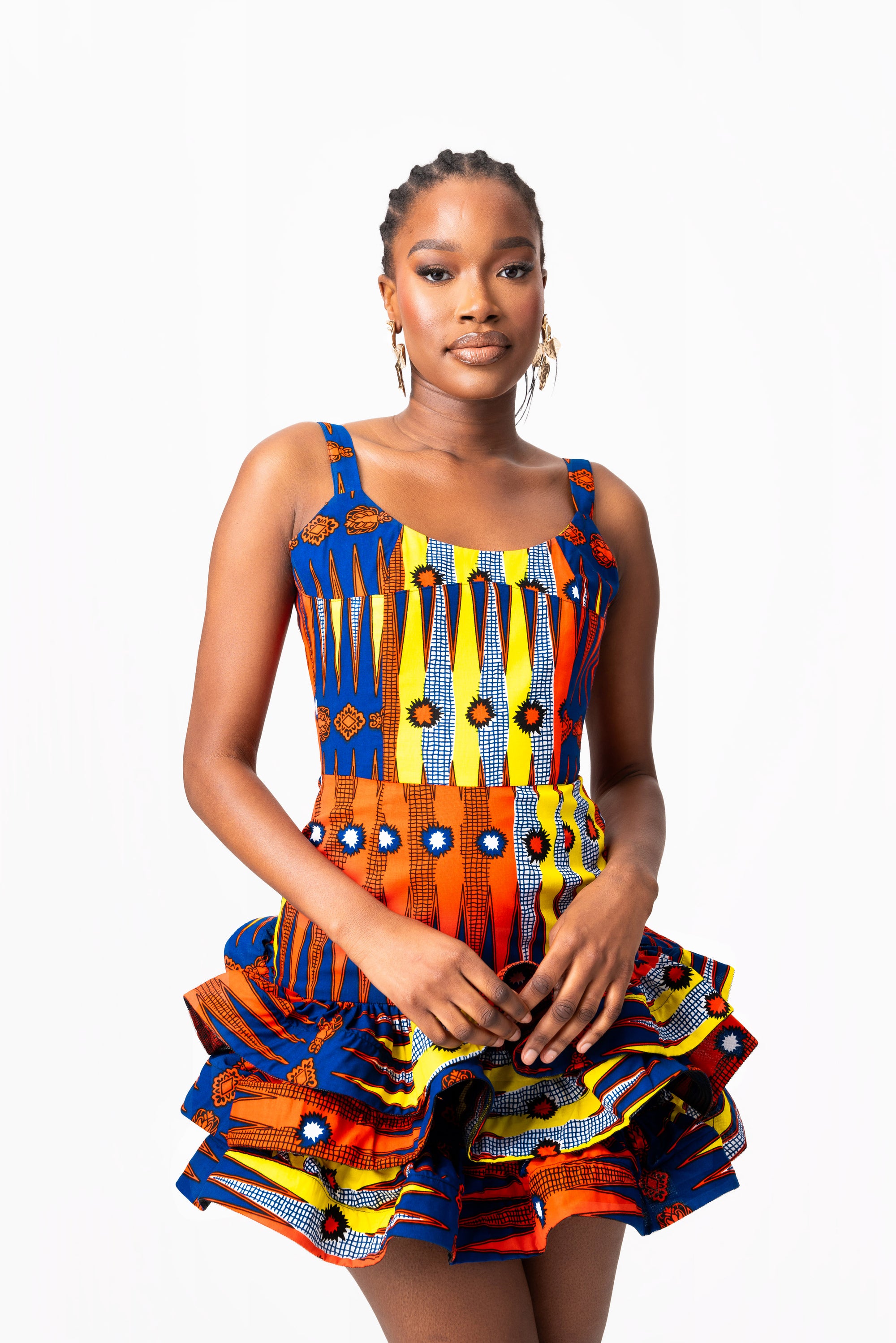 RONKE African Print Corset Layered Mini Dress OFUURE RONKE African Print Corset Layered Mini Dress OFUURE