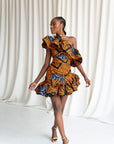 ZEZE African Print One Sleeve Ruffle  Mini Dress