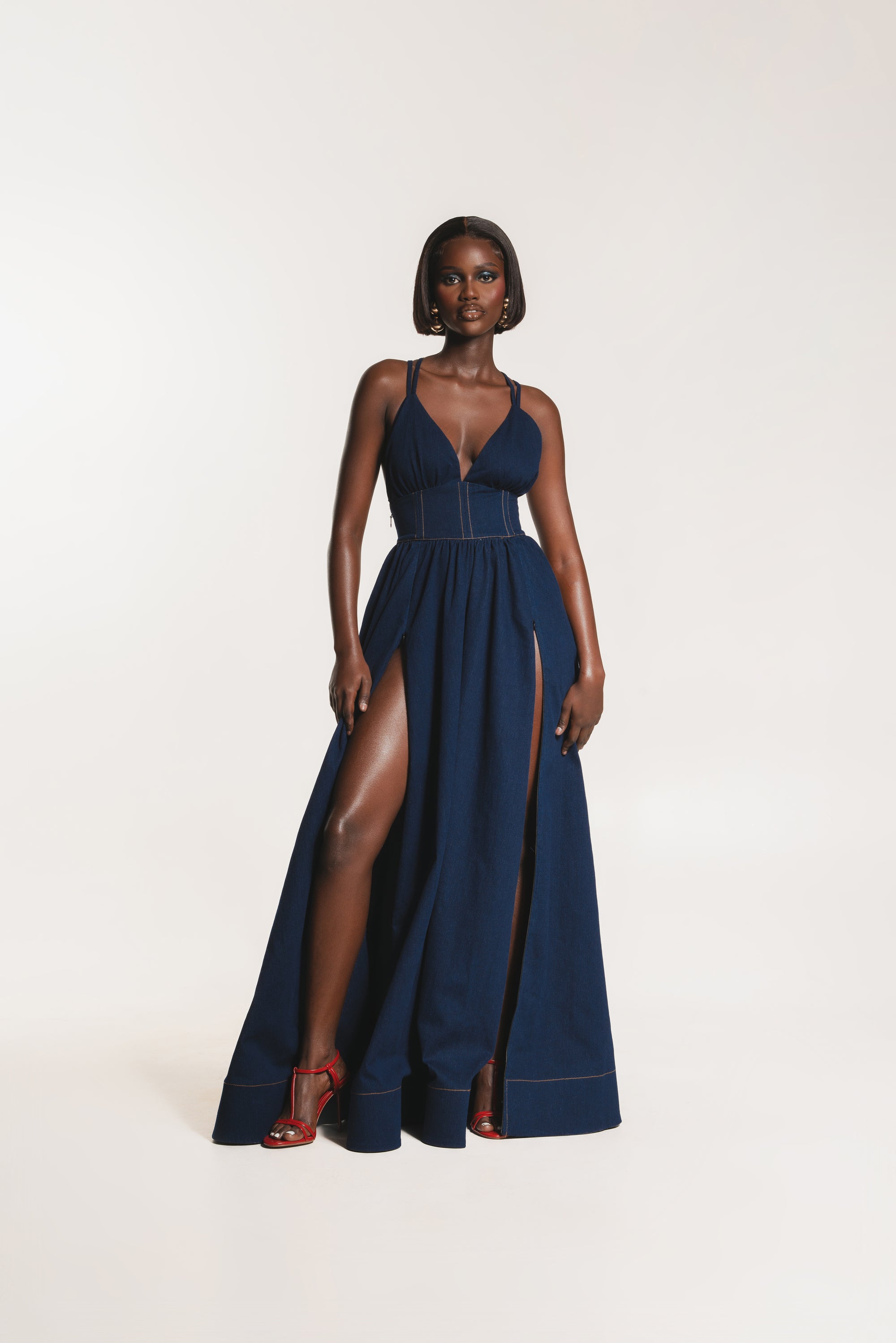 denim adele maxi dress Ofuure Adele Denim Maxi Dress