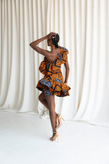 ZEZE African Print One Sleeve Ruffle  Mini Dress