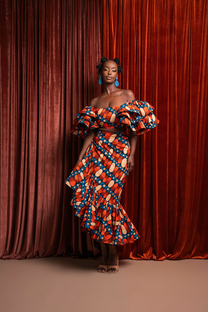 ASHA African Print Ruffle Hi-low Skirt