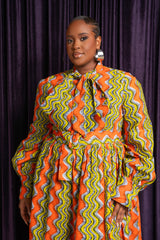 TANI African Print Midi Dress (pussybow)
