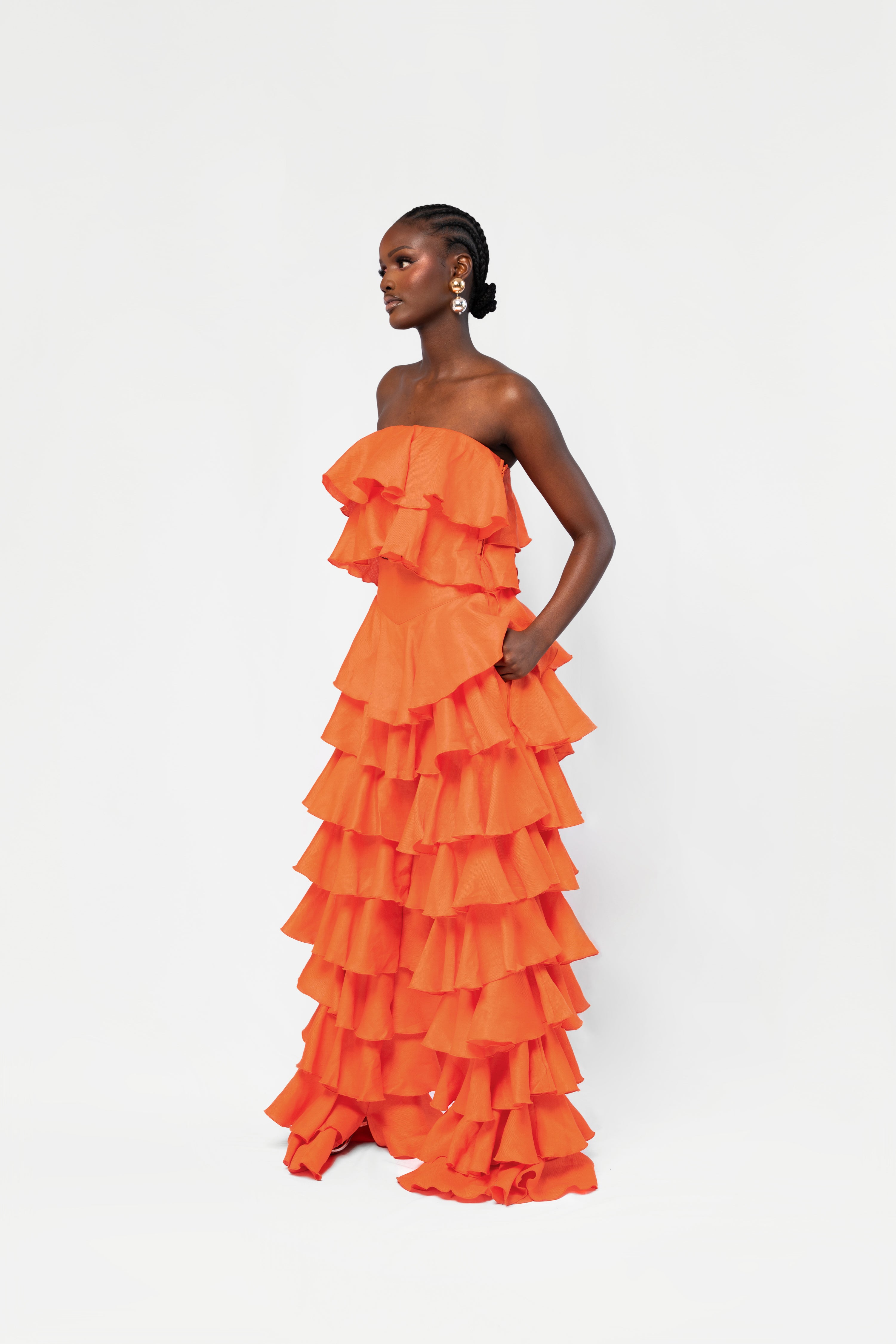Linen DARIA Ruffle Pants in Orange – OFUURE