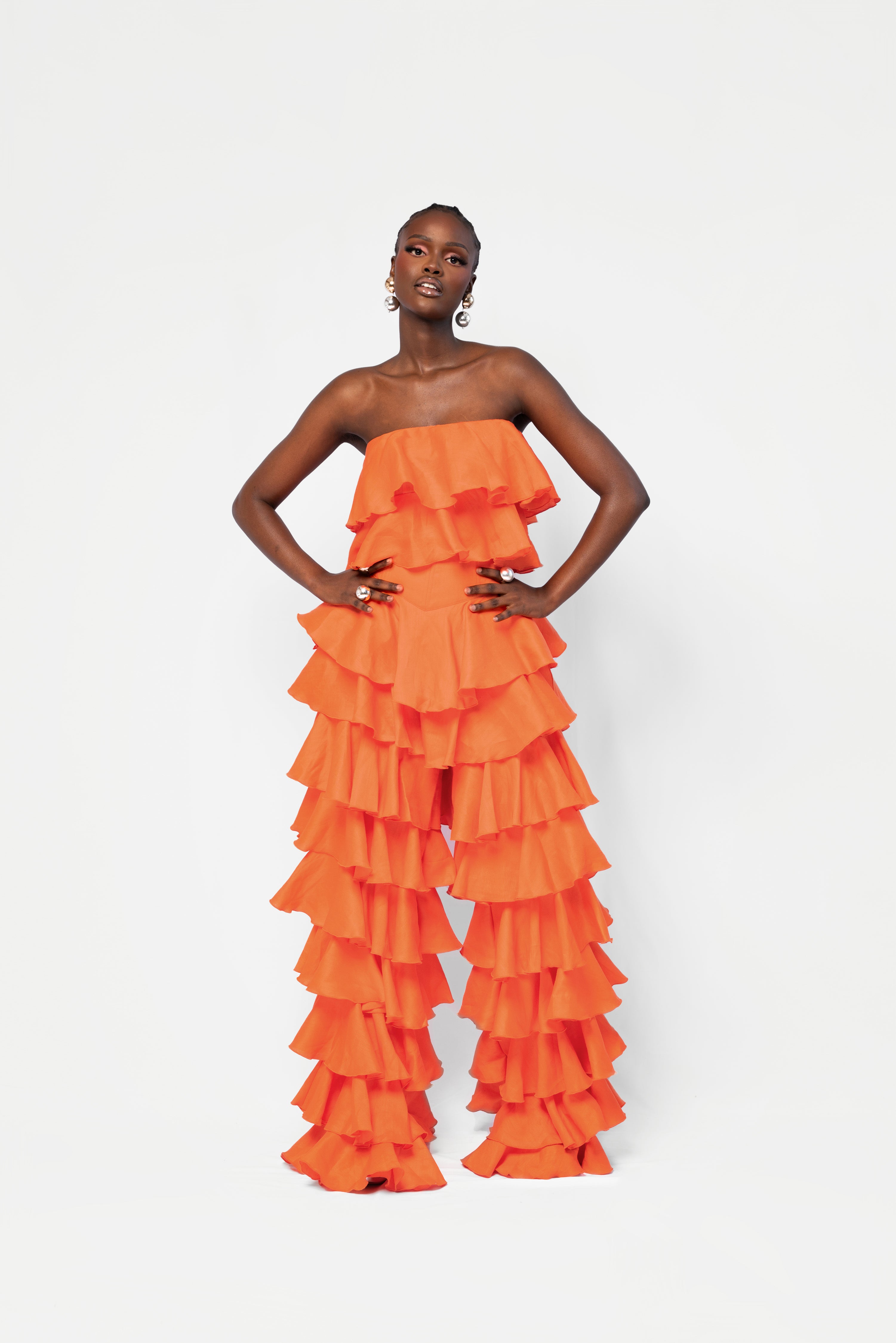 Linen DARIA Ruffle Pants in Orange – OFUURE