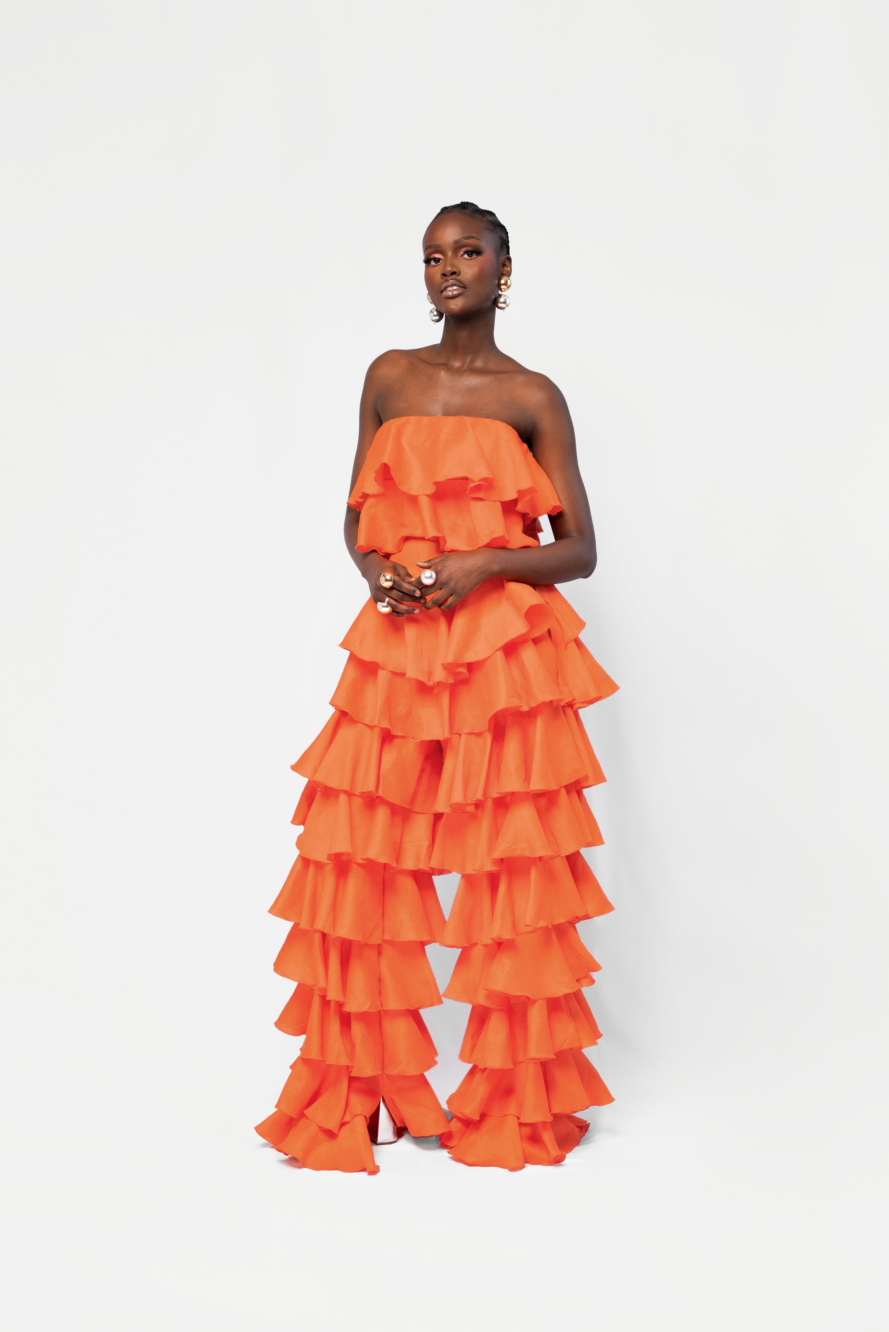 Linen DARIA Ruffle Pants in Orange – OFUURE