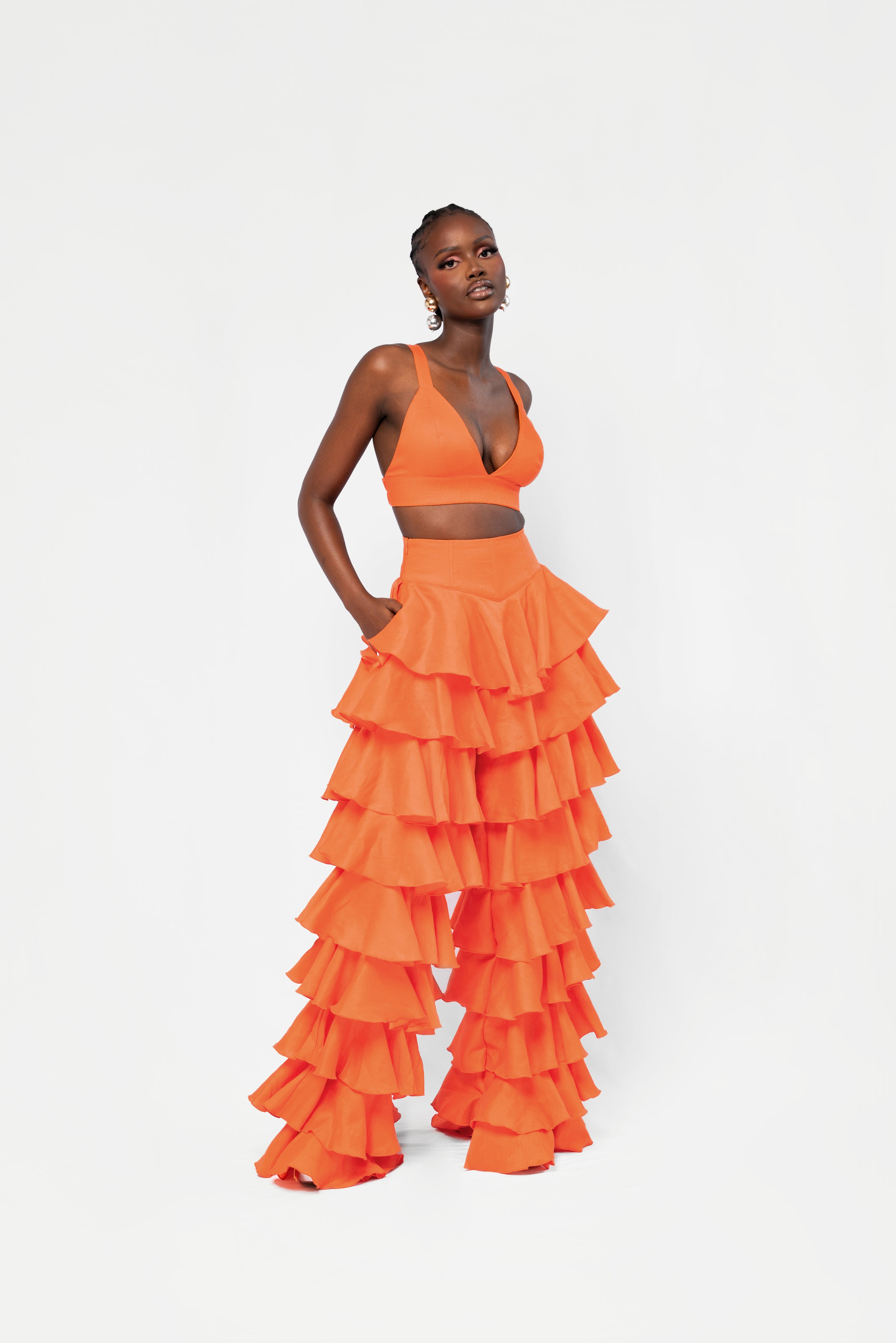 Linen DARIA Ruffle Pants in Orange – OFUURE