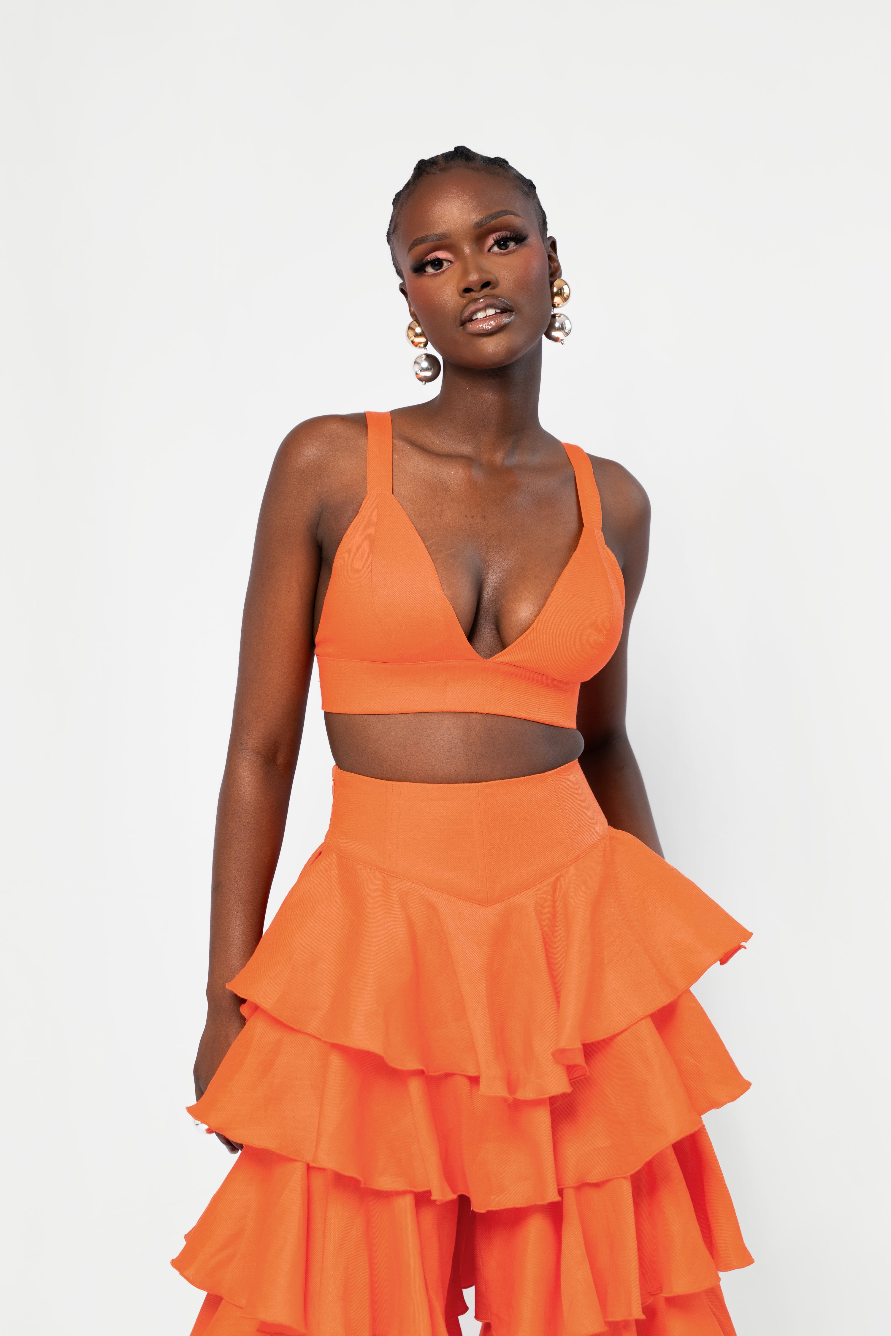 Linen DARIA Ruffle Pants in Orange – OFUURE