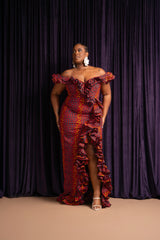 JEMIMA Off shoulder Ruffle African Print Maxi Dress