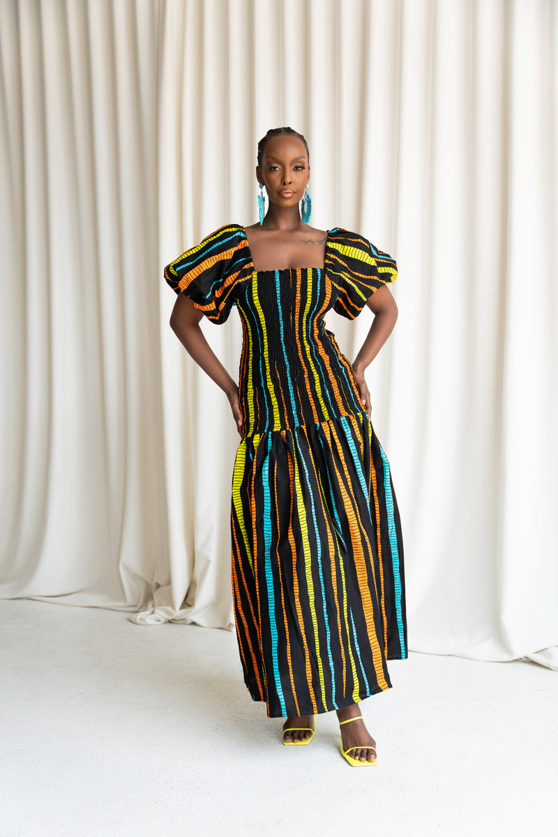 DELE African print smocked body maxi dress