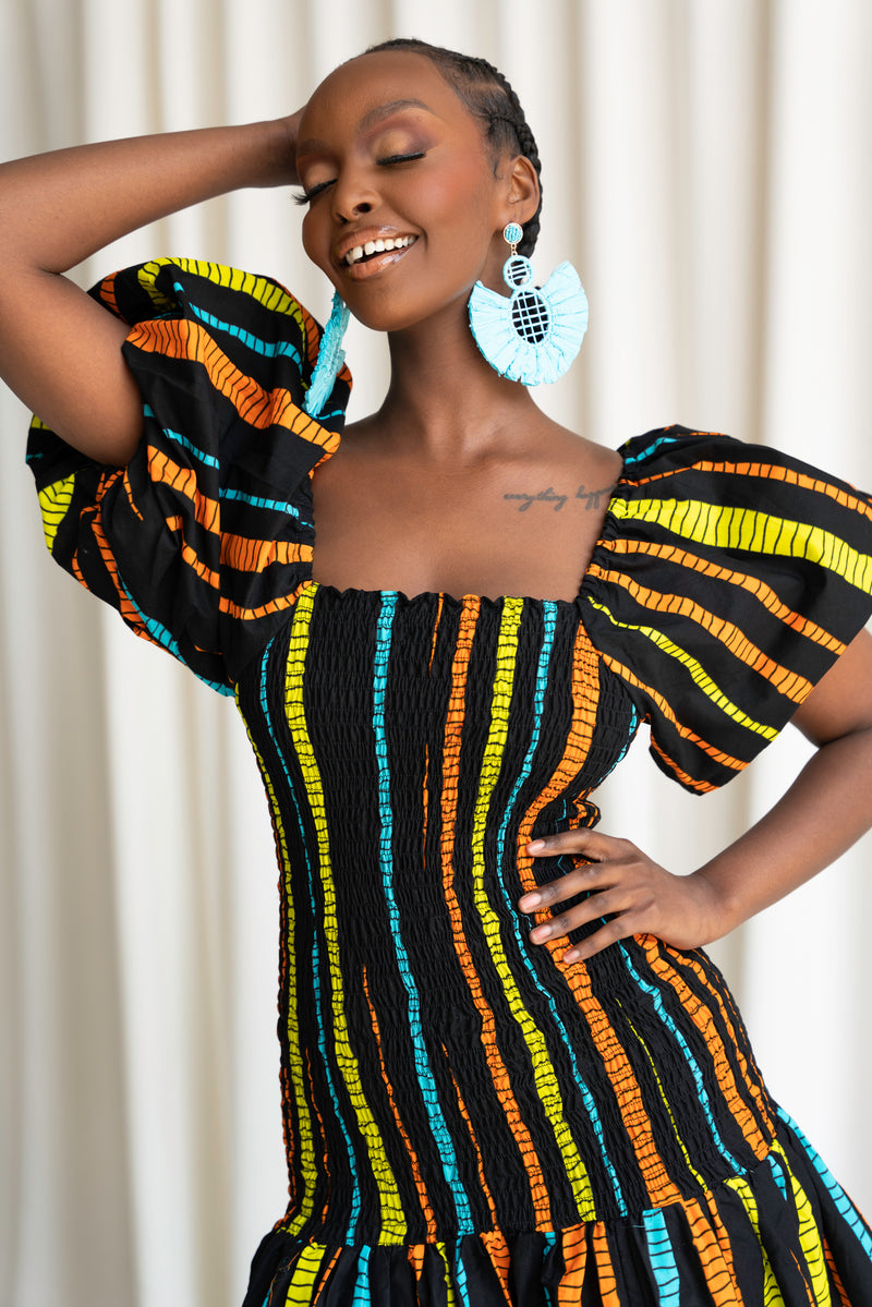DELE African print smocked body maxi dress