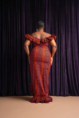 JEMIMA Off shoulder Ruffle African Print Maxi Dress