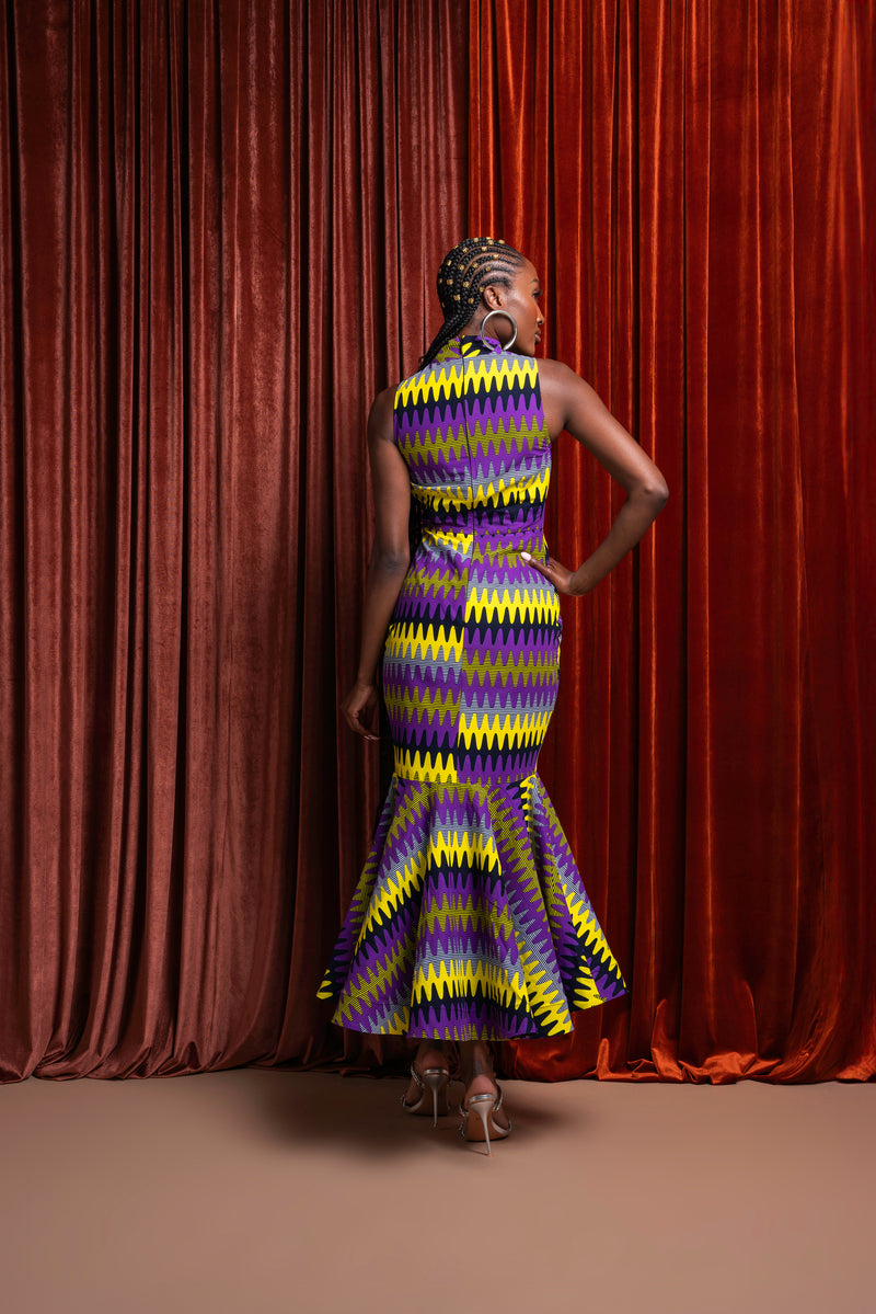 FEMI African Print Maxi Mock Neck Dress