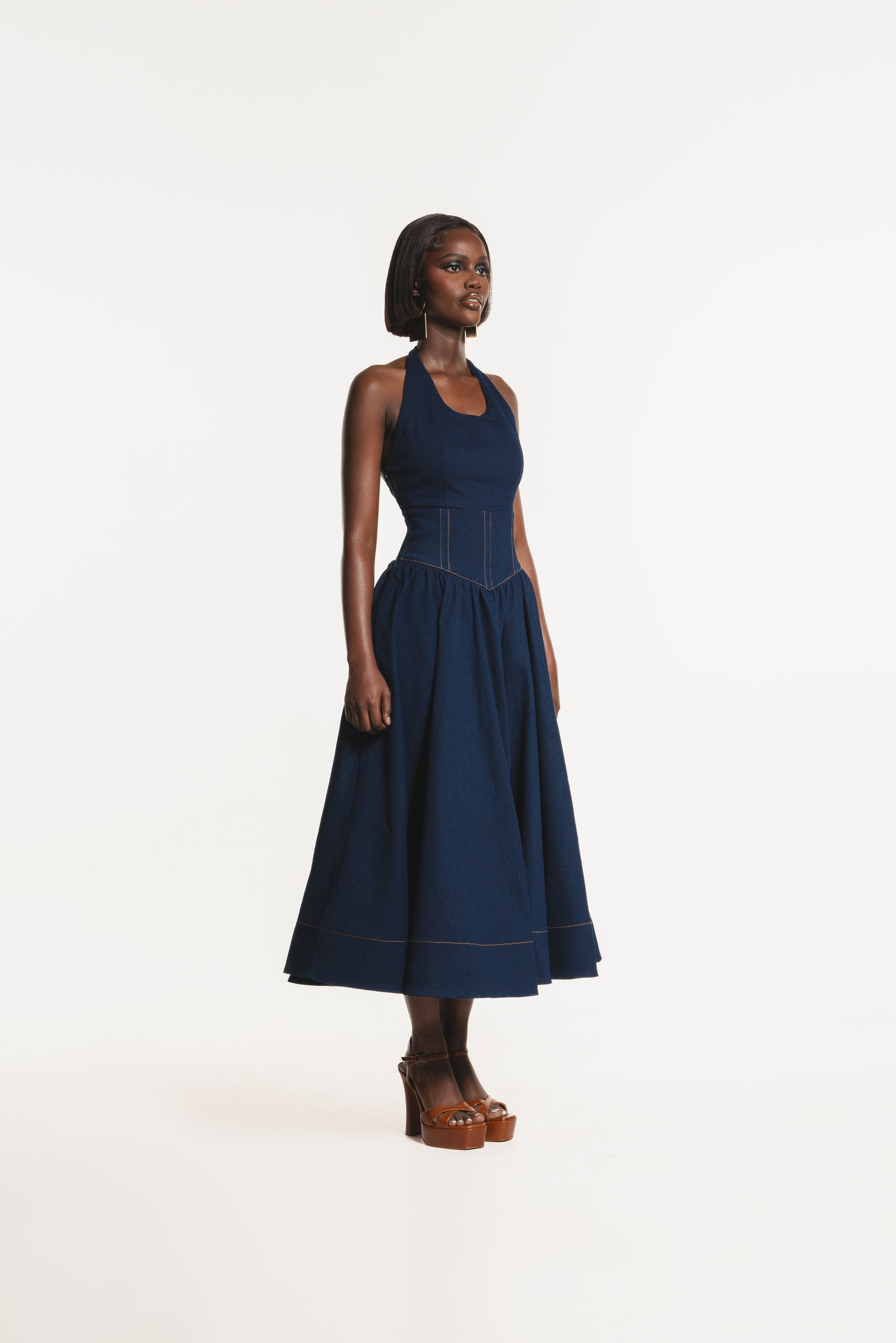 mirenia denim midi dress Free People Mirenia Denim Midi Dress in Blue