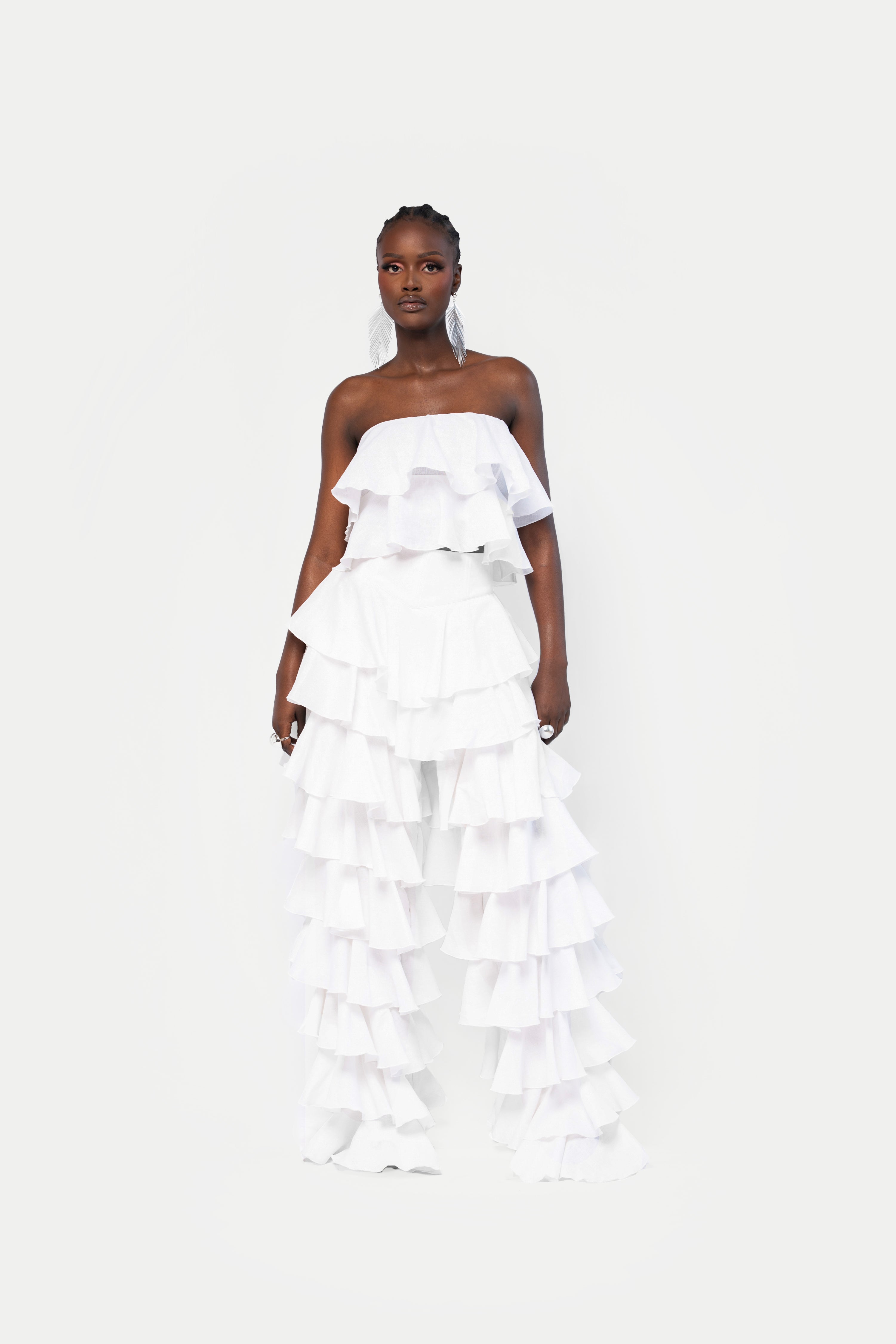 Linen DARIA Ruffle Pants in White – OFUURE