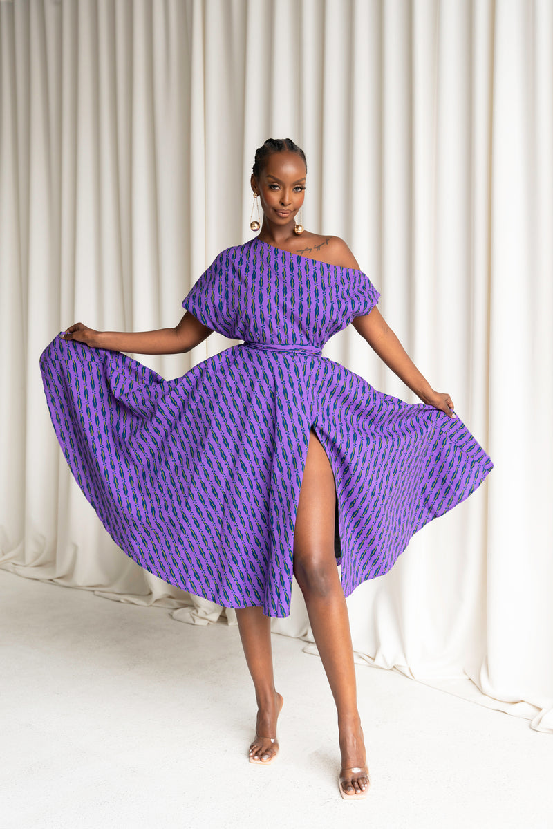 SHAYO African Print One-shoulder Midi Dress