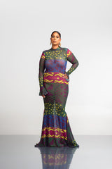 ANU GREEN LONG SLEEVE MAXI MESH DRESS