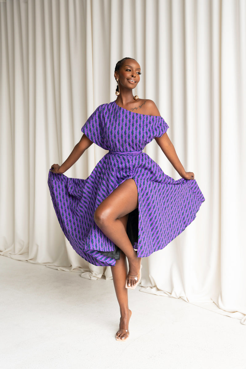 SHAYO African Print One-shoulder Midi Dress