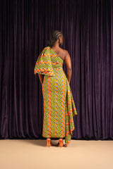 TANI African Print One Sleeve Drape Maxi Dress
