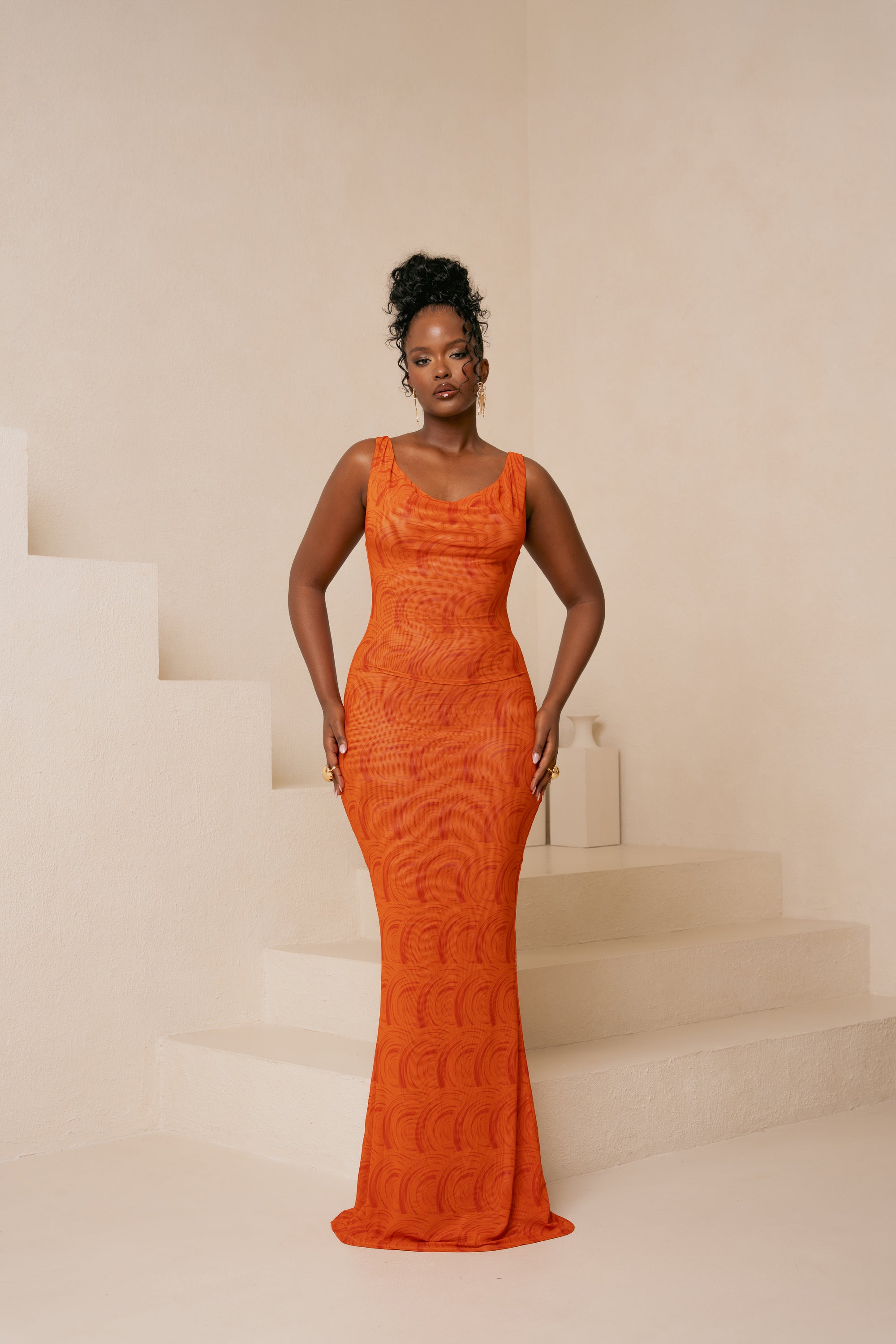 IZA ORANGE COWL MAXI DRESS OFUURE IZA ORANGE COWL MAXI DRESS OFUURE