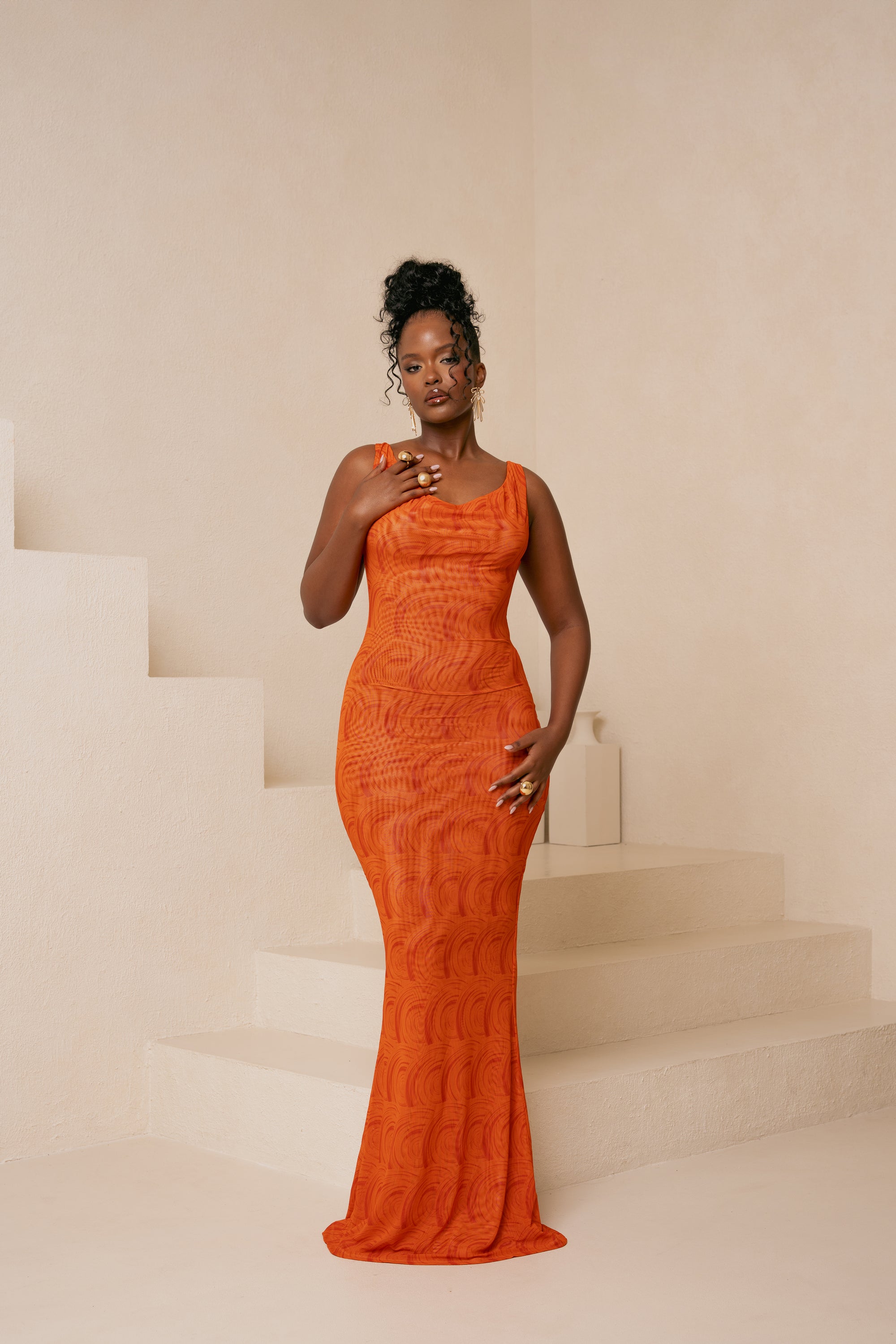 IZA ORANGE COWL MAXI DRESS OFUURE IZA ORANGE COWL MAXI DRESS OFUURE