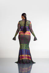 ANU GREEN LONG SLEEVE MAXI MESH DRESS