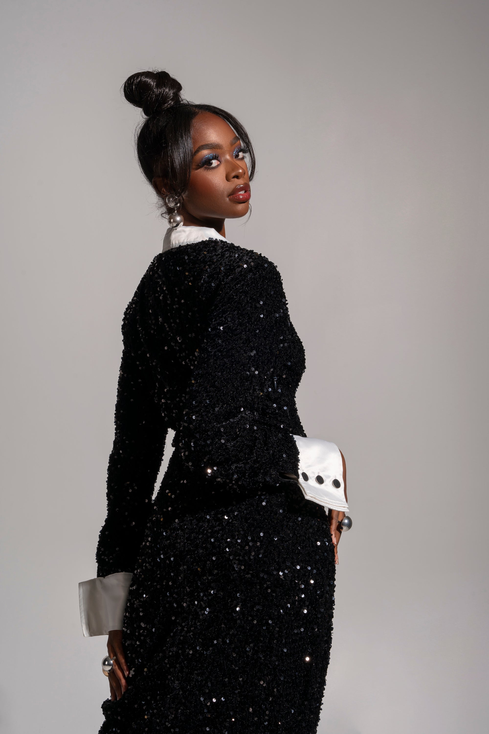 black onyx dress sequin RIA Halter Sequin Maxi Dress in ONYX OFUURE