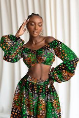 BUSAYO African Print Long Sleeve Crop Top