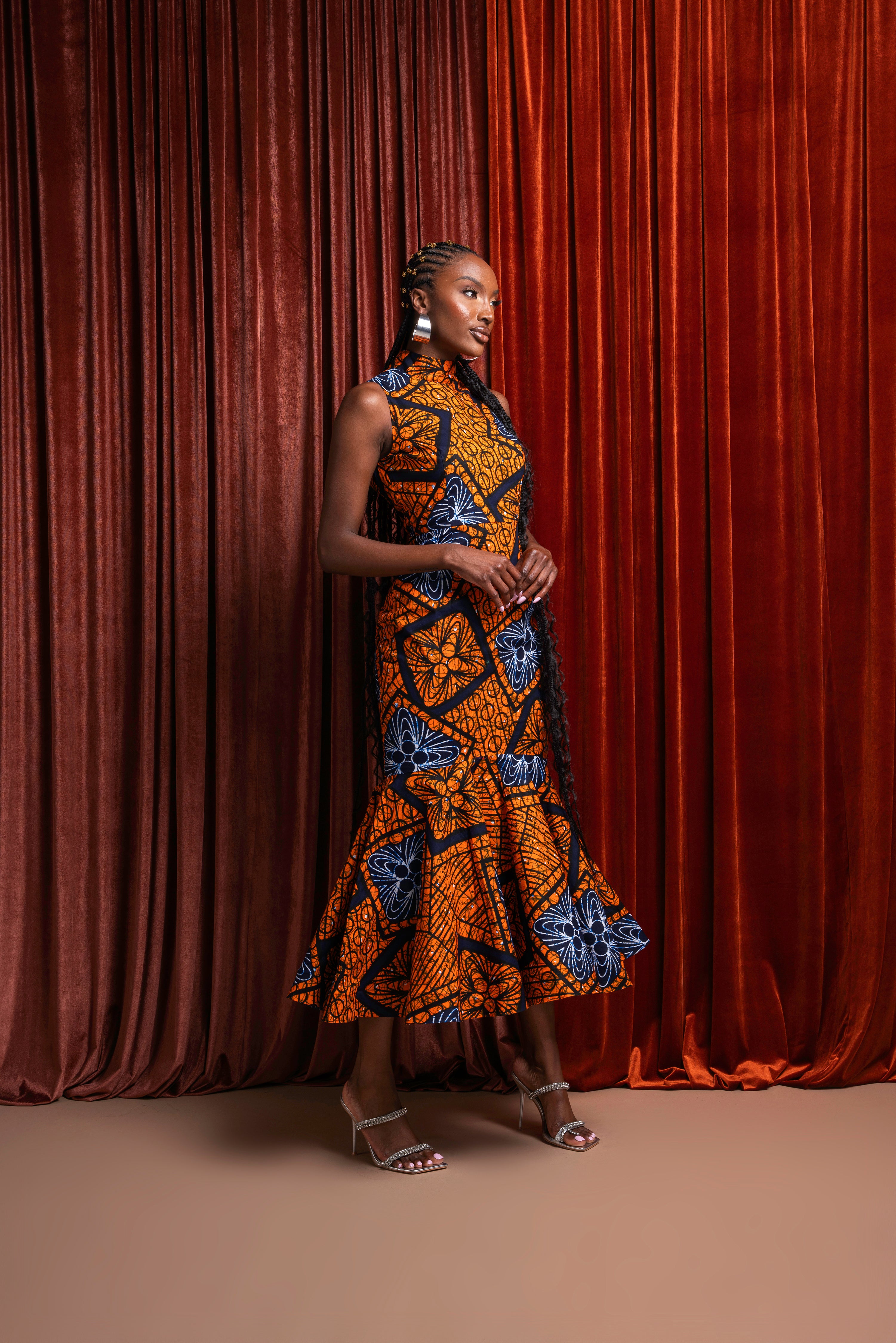 ZEZE African Print Maxi Mock Neck Peplum Dress