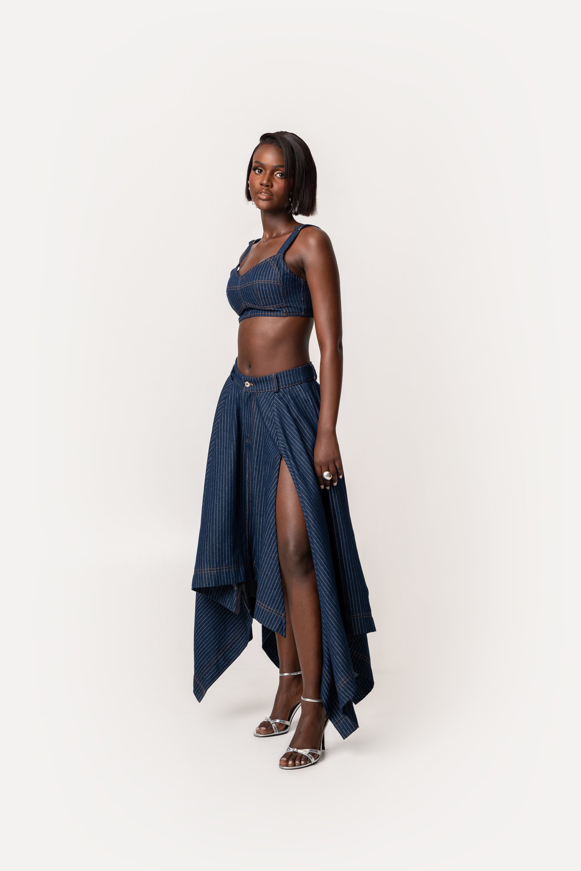 denim handkerchief dress Denim Handkerchief Midi Dress