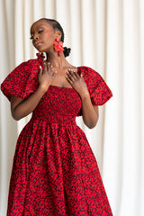 TOLA Smocked Puffy Sleeve African print maxi dress
