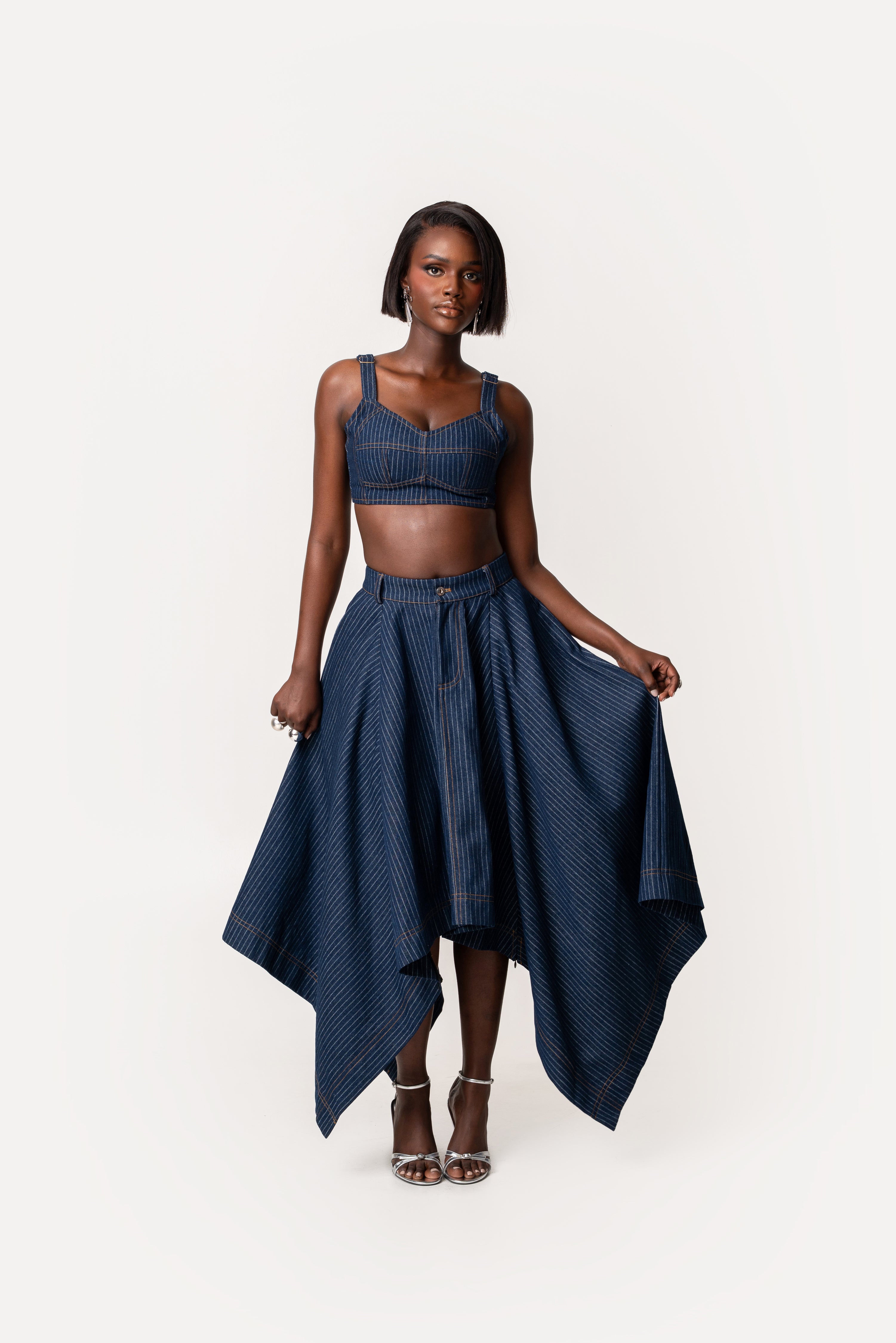Denim Pinstripe SABINA Handkerchief Skirt – OFUURE