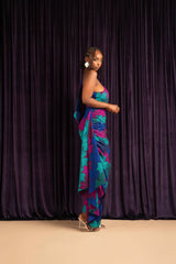 ZURI African Print One Sleeve Drape Maxi Dress