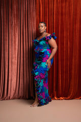 ZURI Off shoulder Ruffle African Print Maxi Dress
