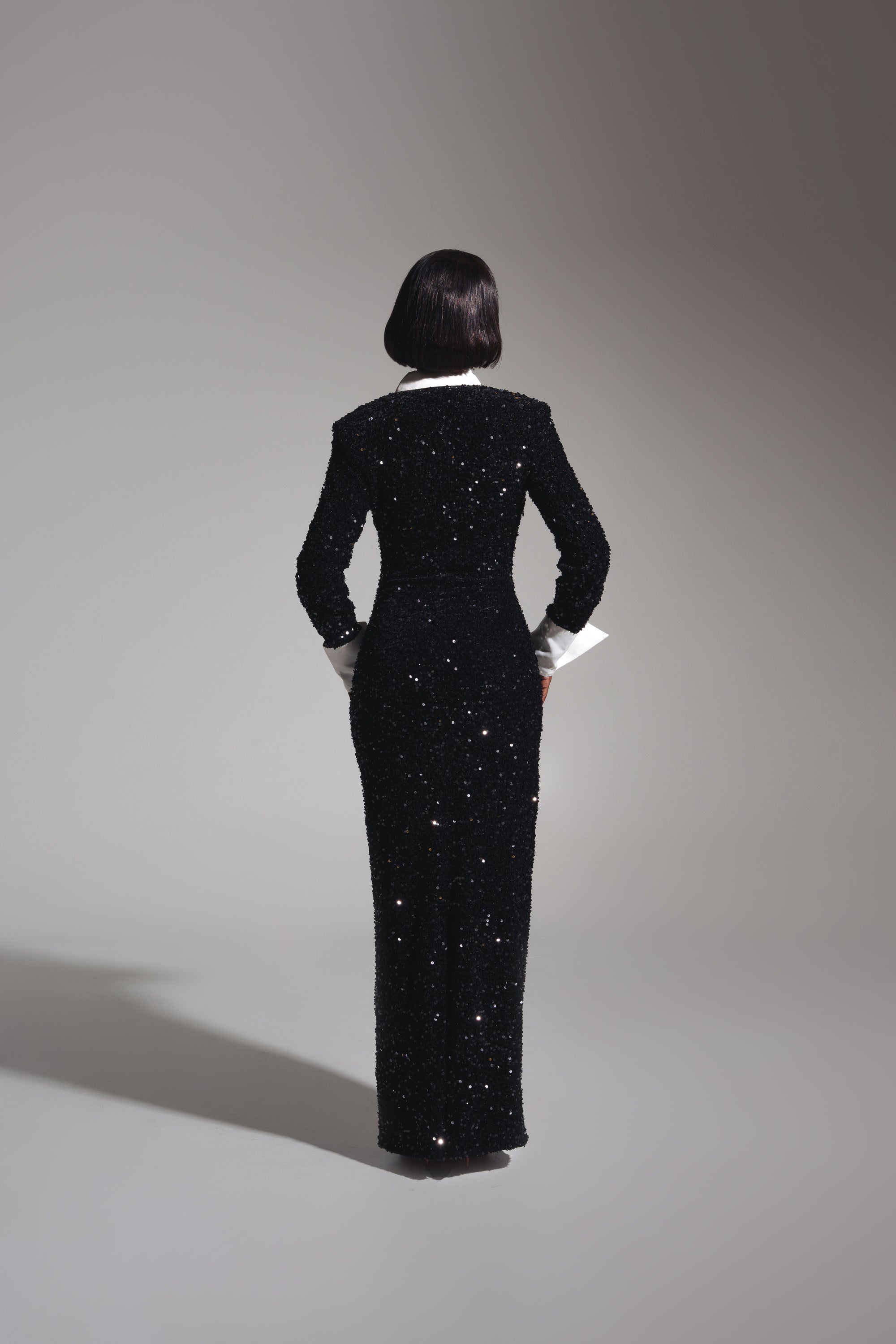 KALI Keyhole Sequin Maxi Dress in ONYX OFUURE KALI Keyhole Sequin Maxi Dress in ONYX OFUURE