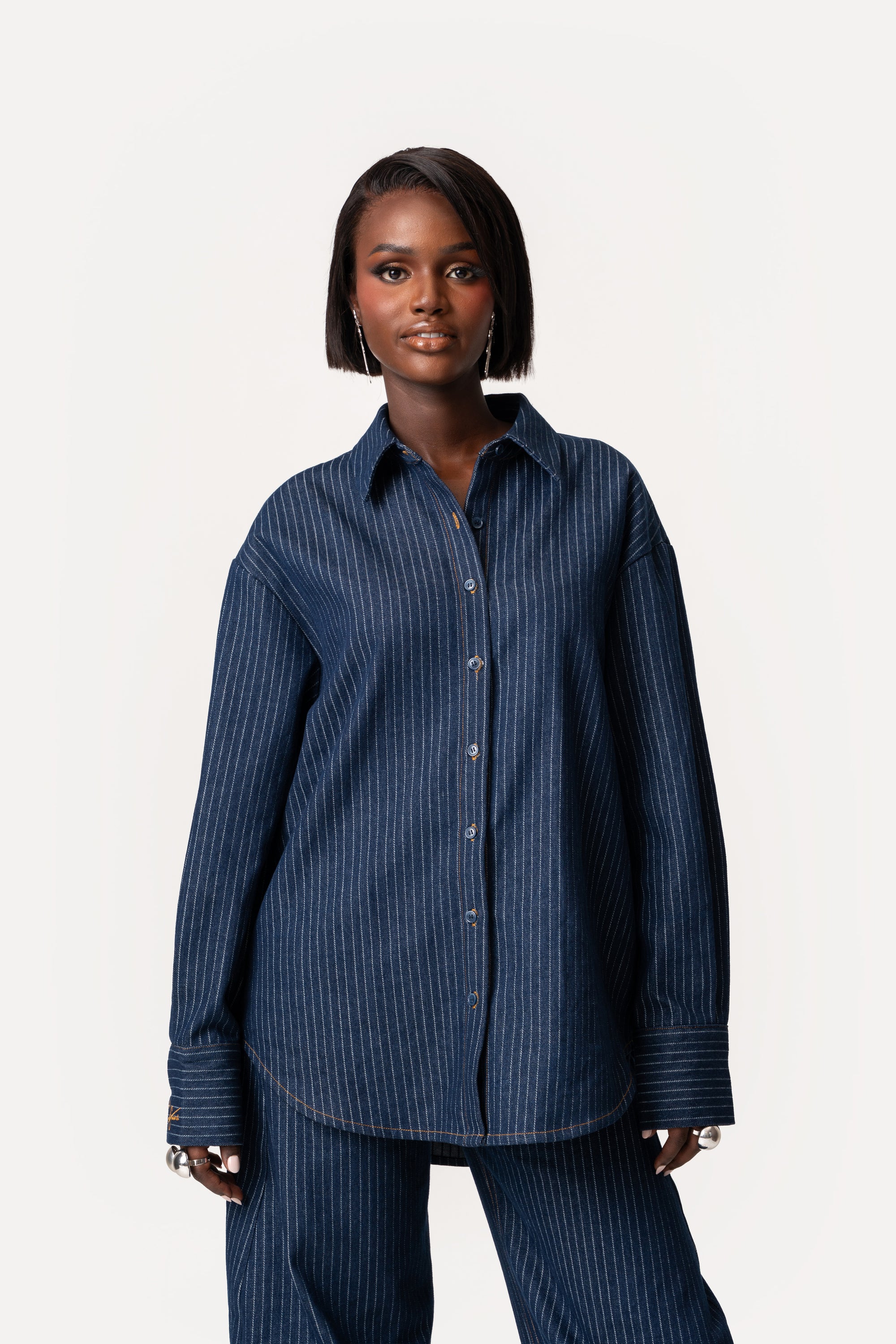 Denim Pinstripe RUE Button Up Shirt