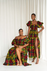 DEJI African print smocked body maxi dress