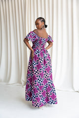 KENE Smocked Ruffle Sleeve African print maxi dress