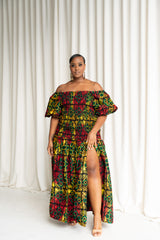 DEJI African print smocked body maxi dress