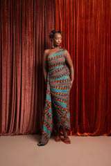 NNEKA African Print One Sleeve Drape Maxi Dress