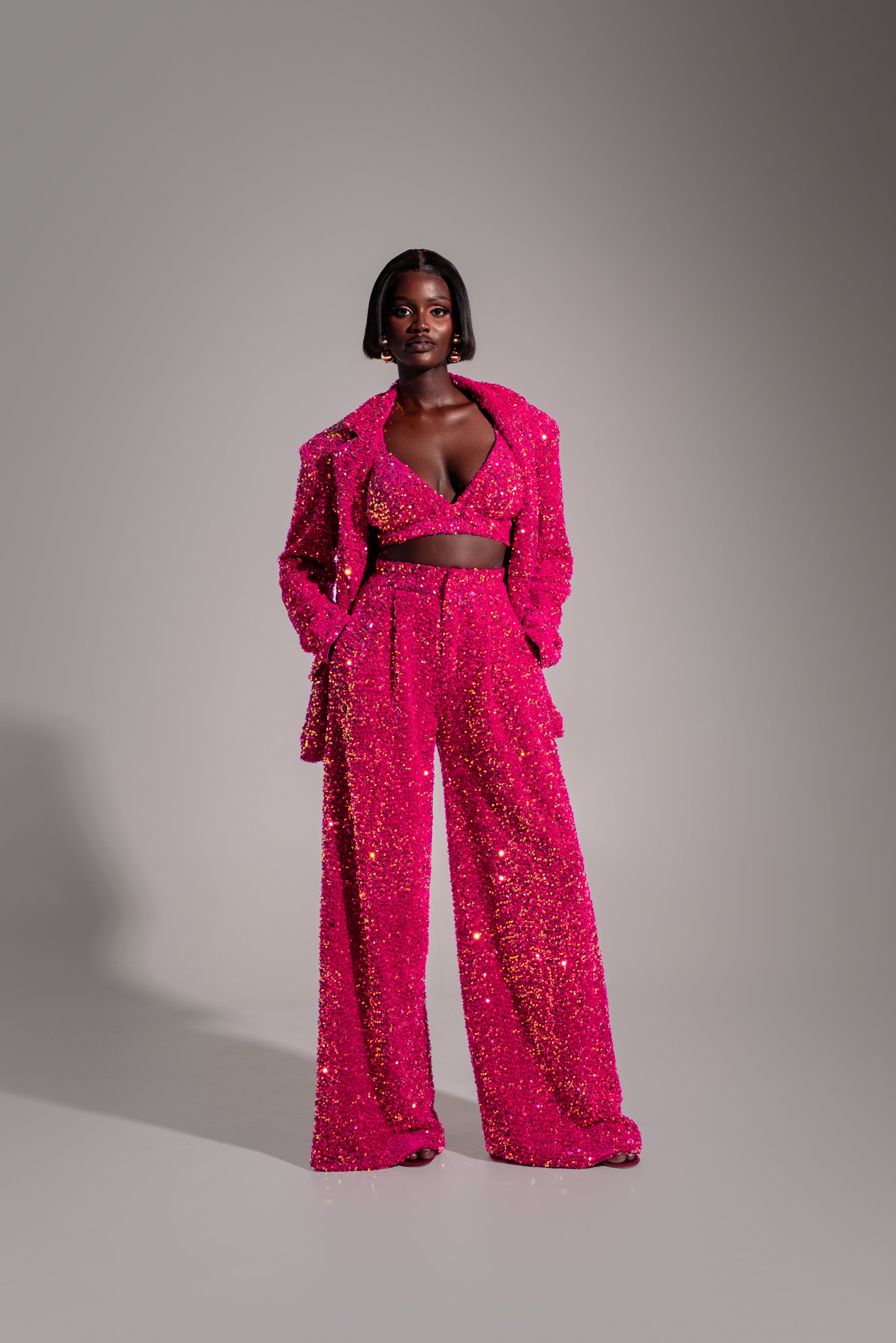 LIZA Sequin Blazer in PINK SPINEL – OFUURE