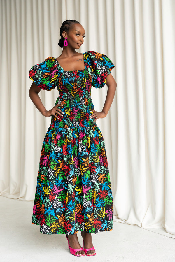 OLA African print smocked body maxi dress