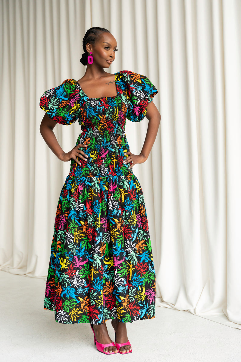 OLA African print smocked body maxi dress