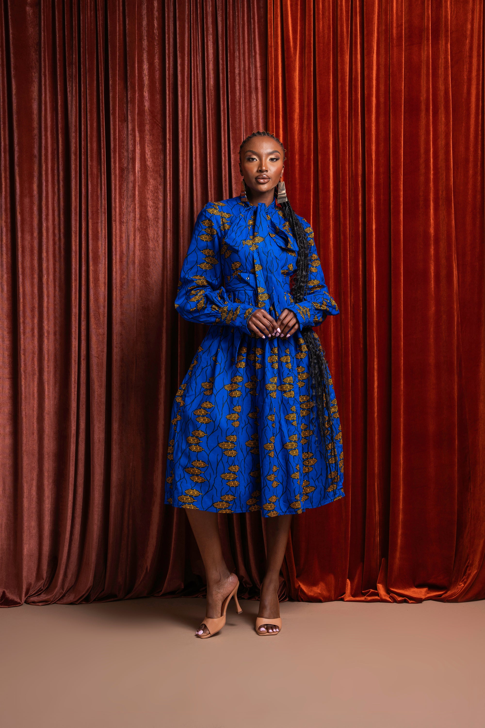 YOMI African Print Midi Dress (pussybow)