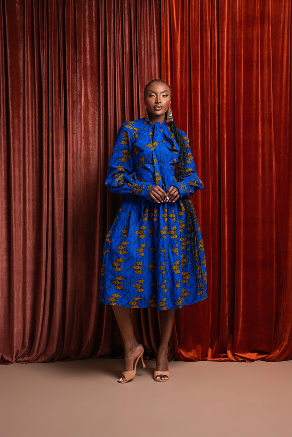 YOMI African Print Midi Dress (pussybow)