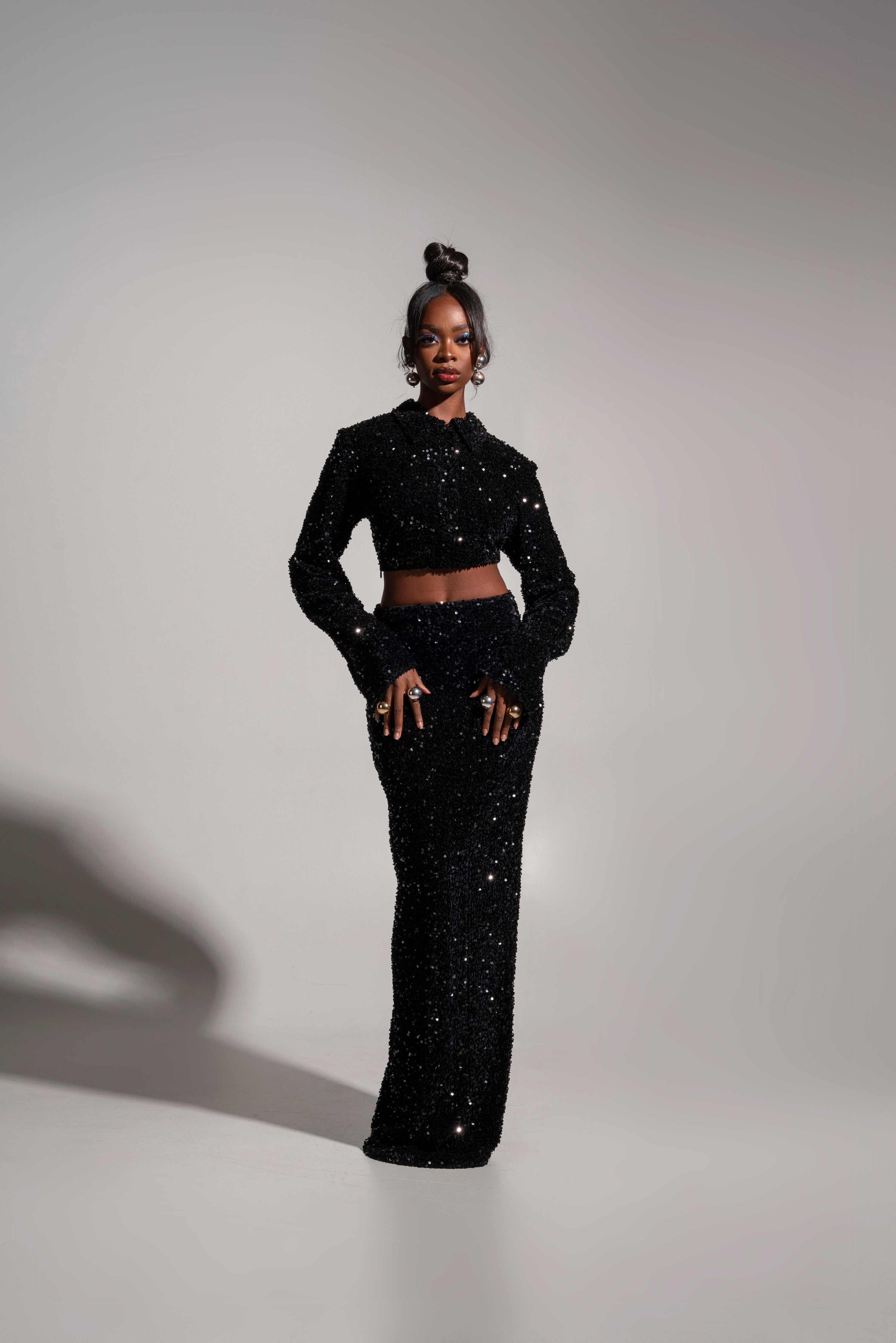Laura white sequin sleeve