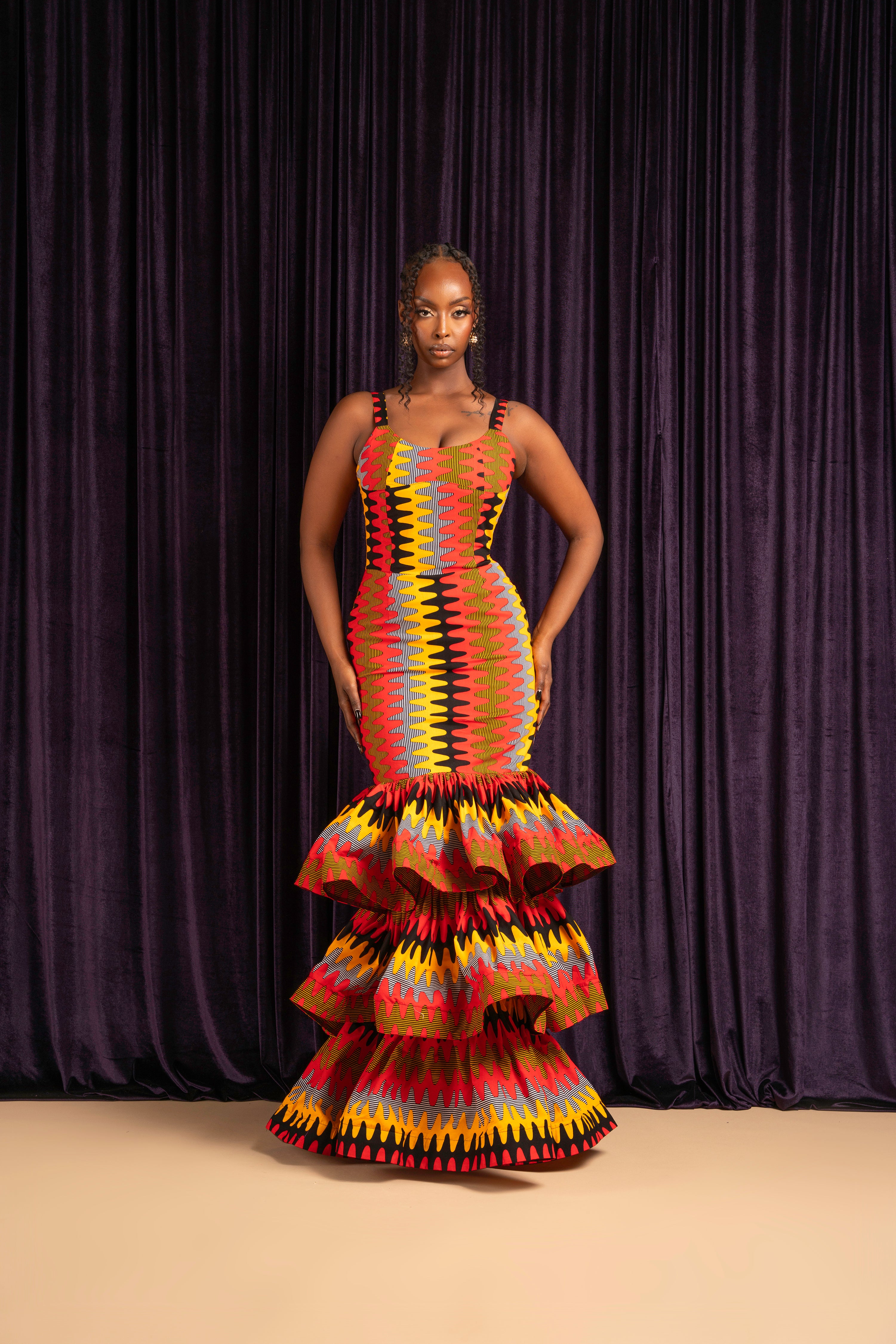 DEMI African Print Layered Mermaid Dress
