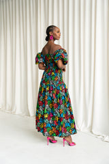 OLA African print smocked body maxi dress