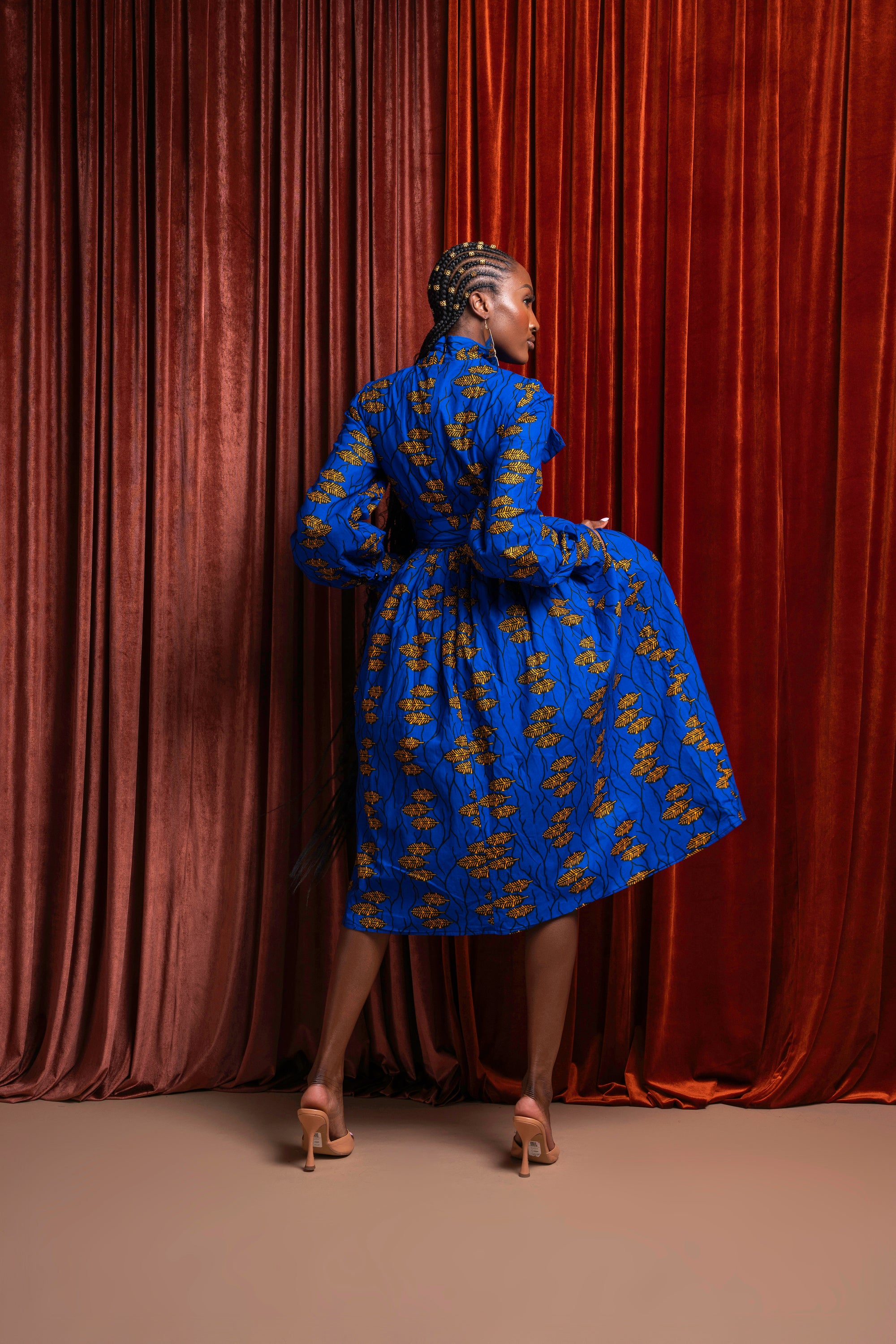 YOMI African Print Midi Dress (pussybow)