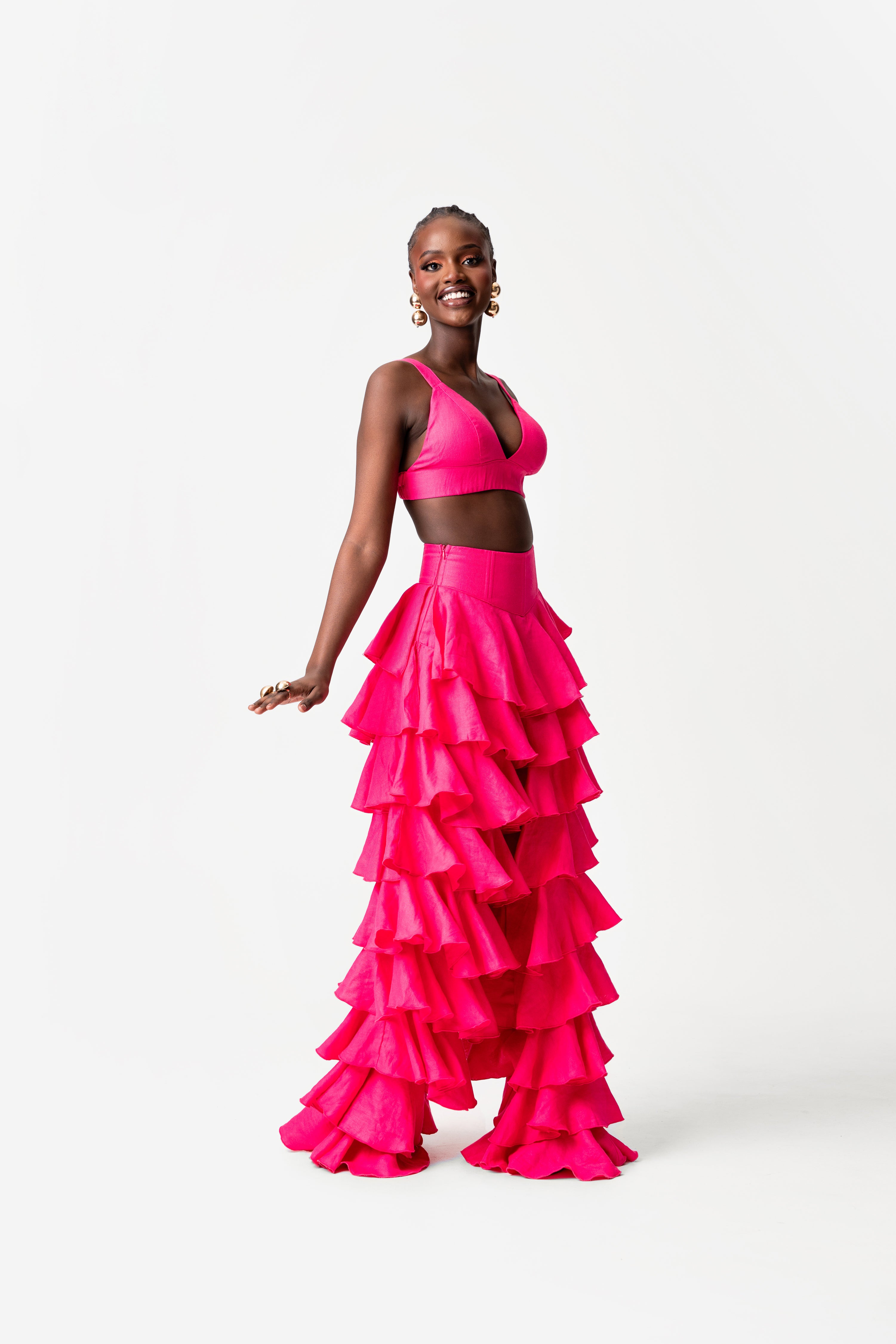 Linen DARIA Ruffle Pants in Pink – OFUURE