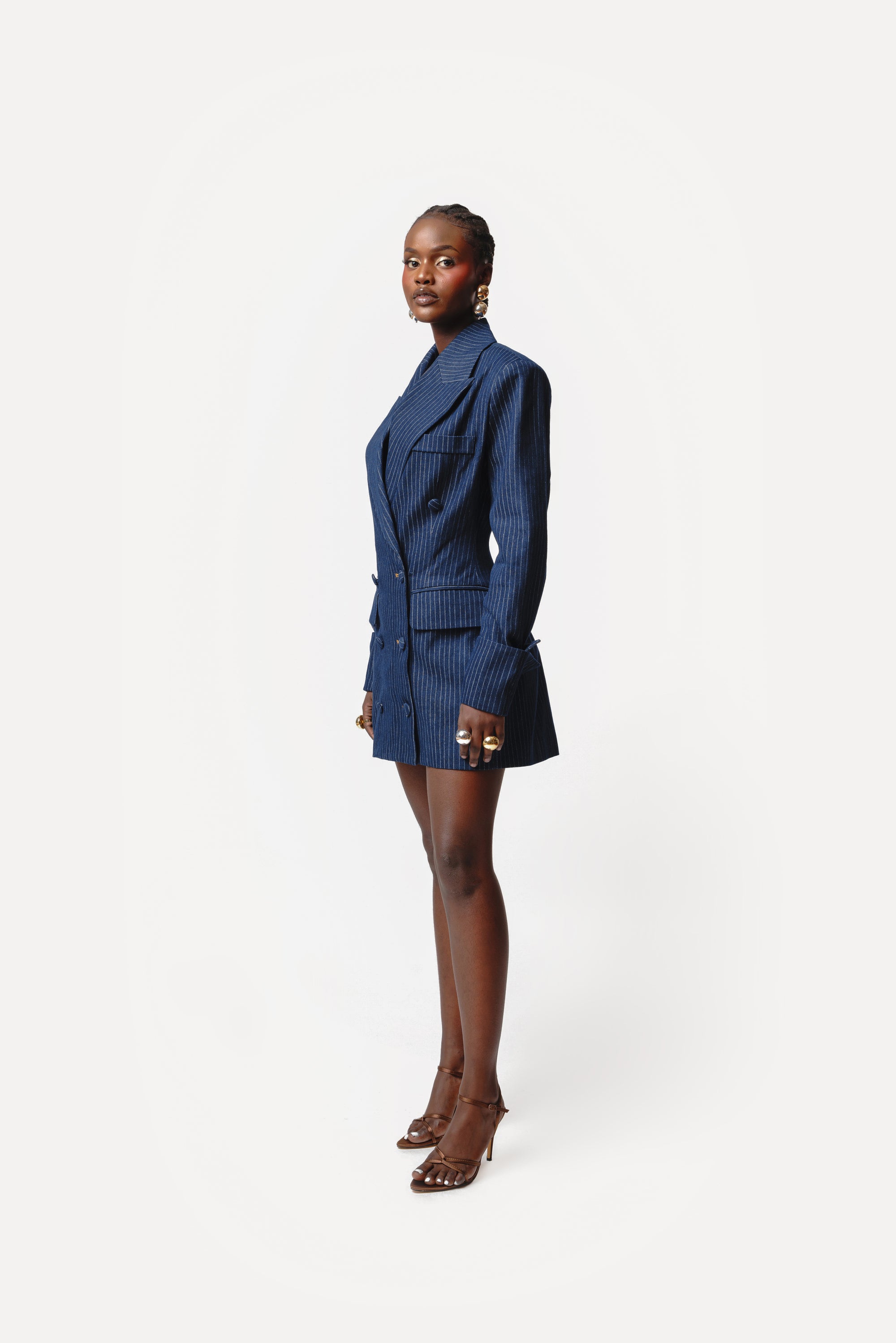 denim blazer dress Denim Pinstripe NYLA Blazer Dress – OFUURE